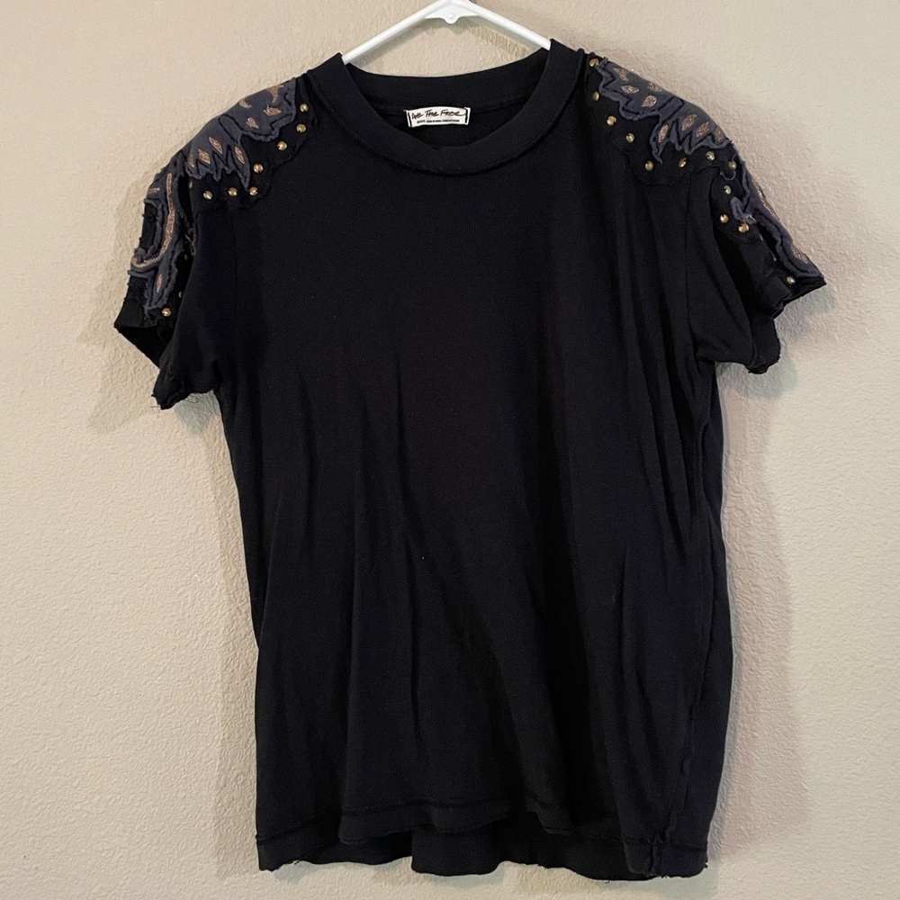We The Free FP Black Embellished Shoulder Tee